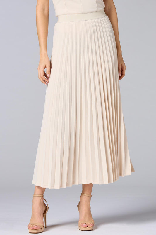 Versona cache beige pleated crepe maxi skirt SANDSHELL