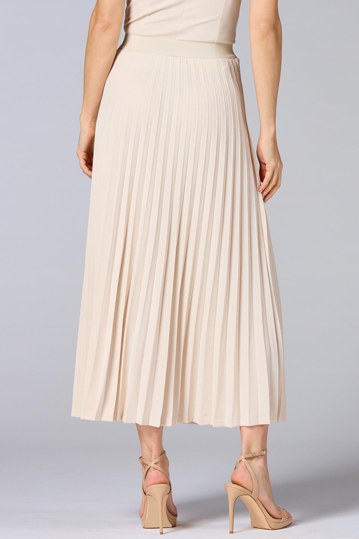 Versona cache beige pleated crepe maxi skirt SANDSHELL