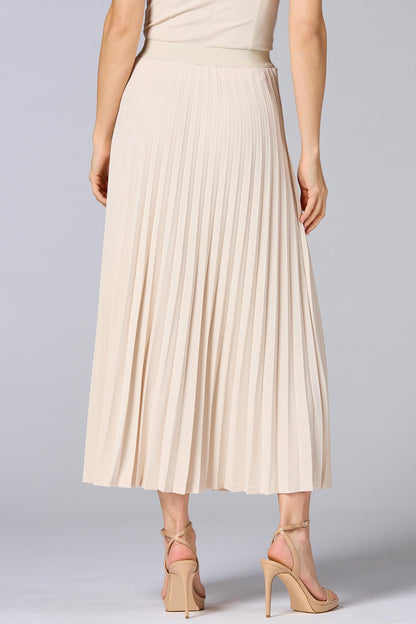 Versona cache beige pleated crepe maxi skirt SANDSHELL