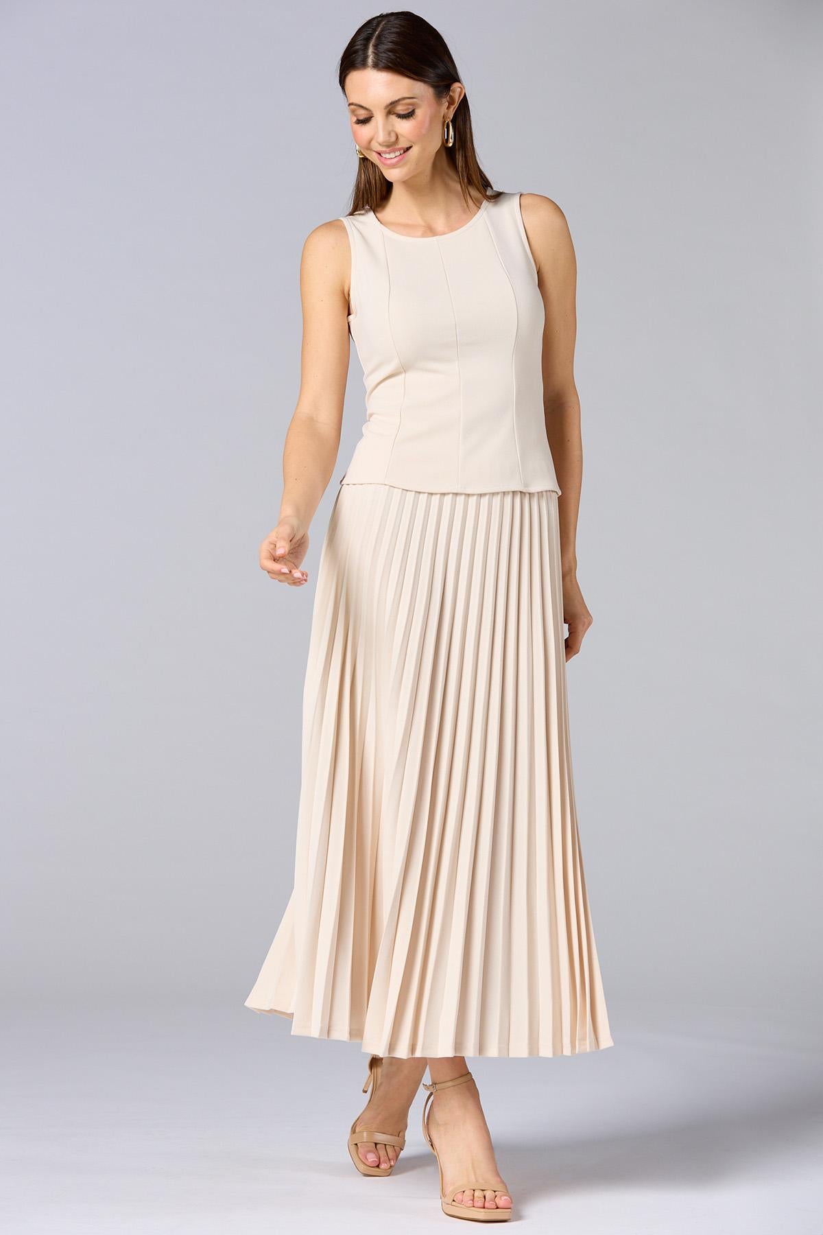 Versona cache beige pleated crepe maxi skirt SANDSHELL