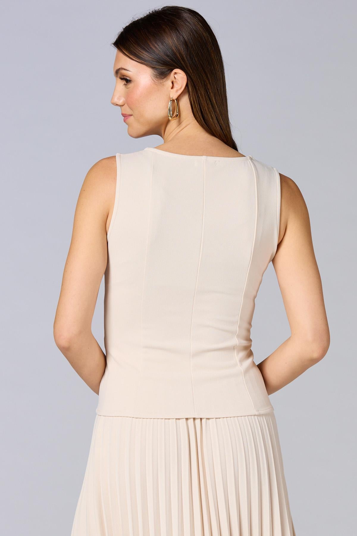 Versona cache beige seamed crepe tank SANDSHELL