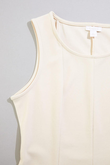 Versona cache beige seamed crepe tank SANDSHELL