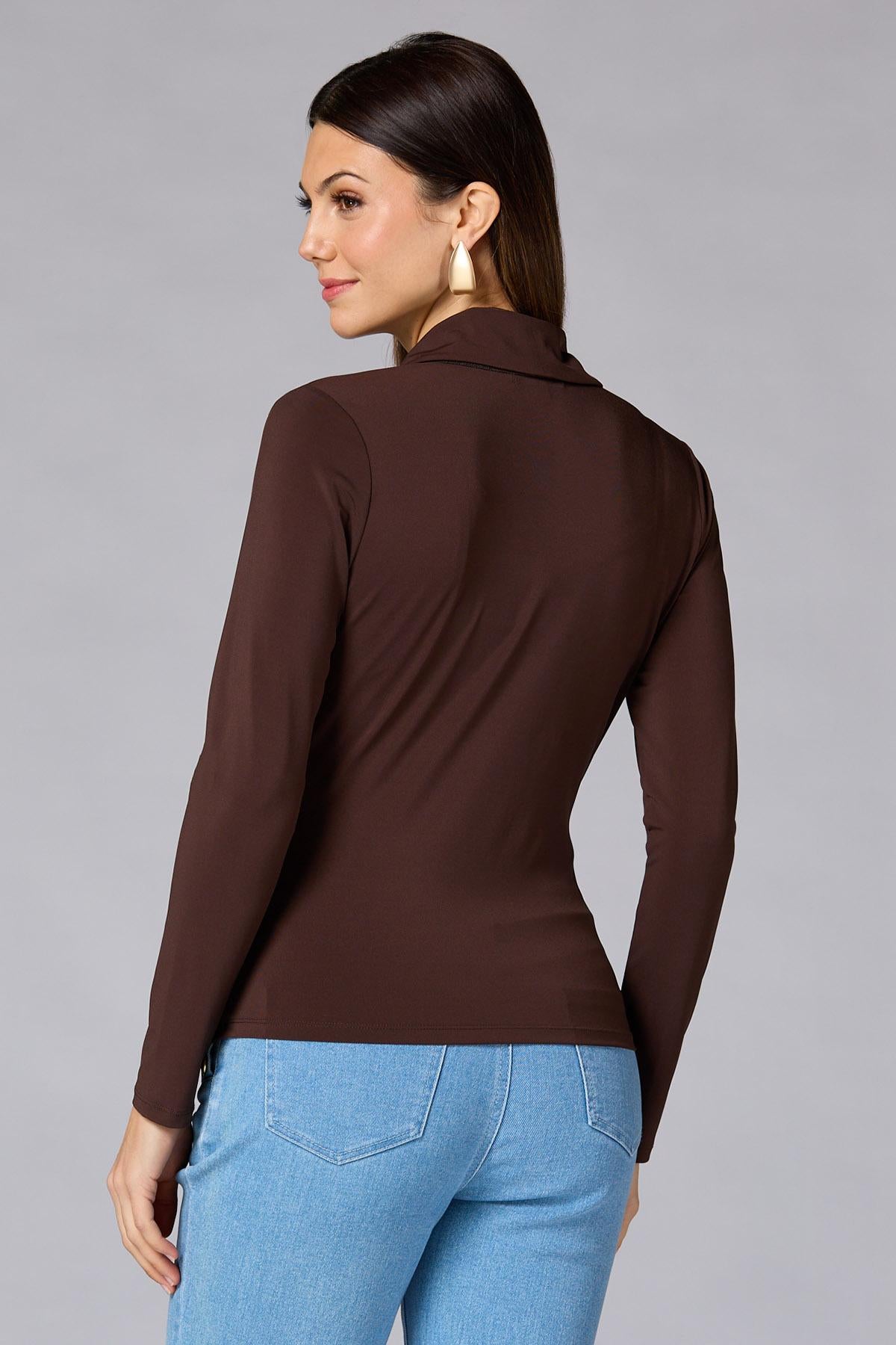 Versona cache shawl collar wrap top COFFEE_BEAN
