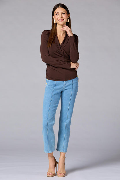 Versona cache shawl collar wrap top COFFEE_BEAN