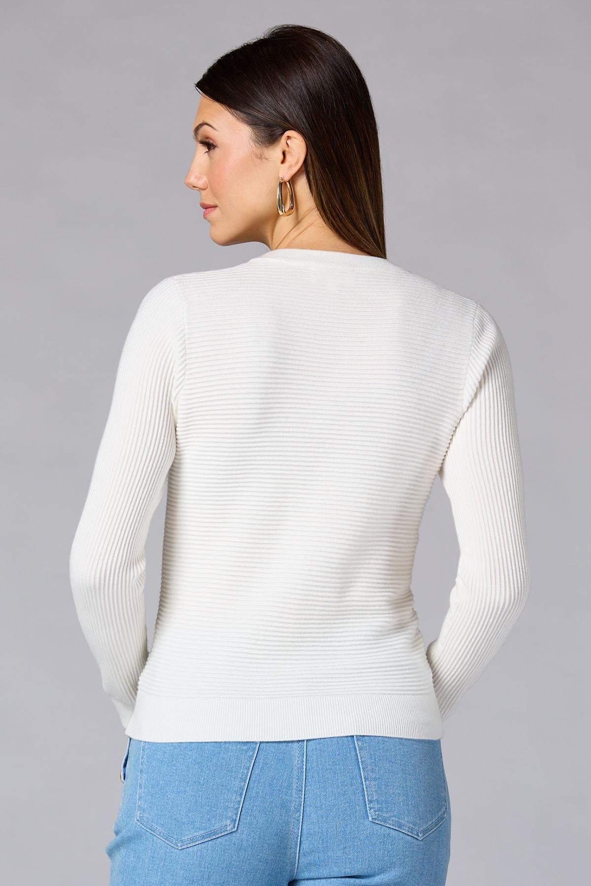 Versona cache solid white ribbed cardigan BRIGHT_WHITE