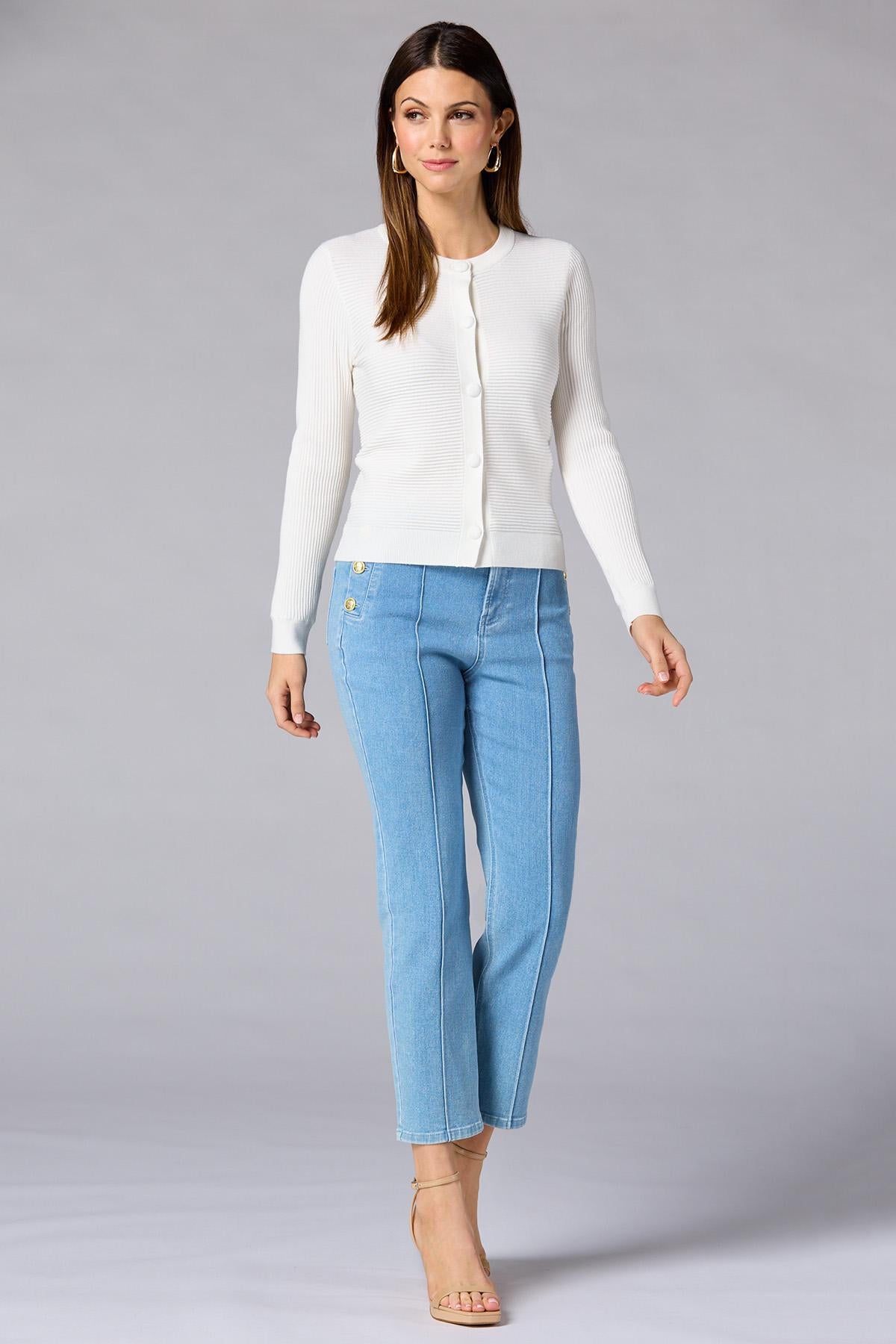 Versona cache solid white ribbed cardigan BRIGHT_WHITE