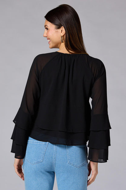 Versona cache tiered bell sleeve top IDEAL_BLACK