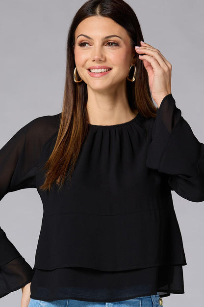 Versona cache tiered bell sleeve top IDEAL_BLACK