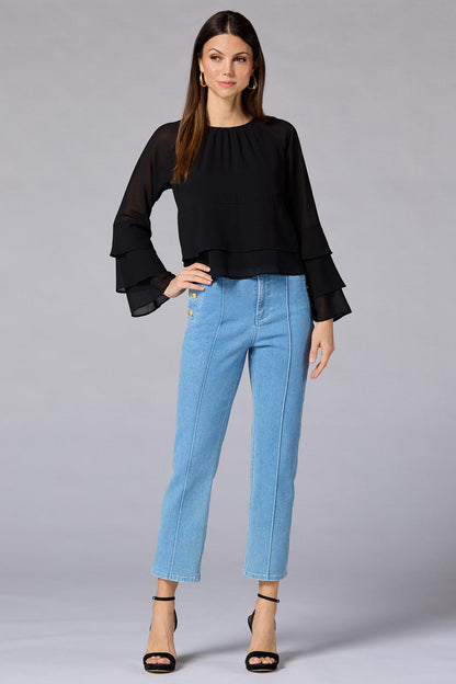 Versona cache tiered bell sleeve top IDEAL_BLACK