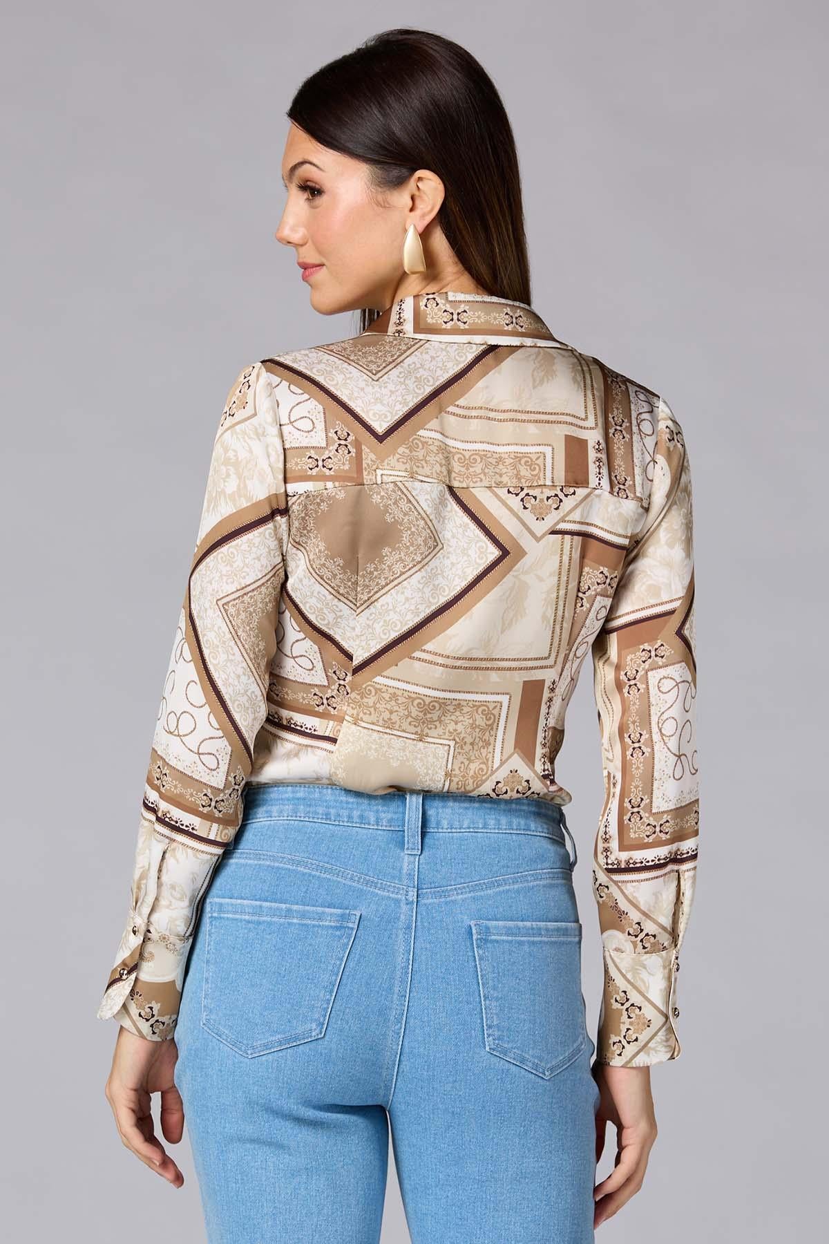 Versona cache patchwork status print blouse BROWNBEIGE_MULTI