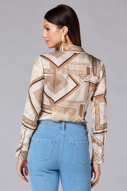 Versona cache patchwork status print blouse BROWNBEIGE_MULTI