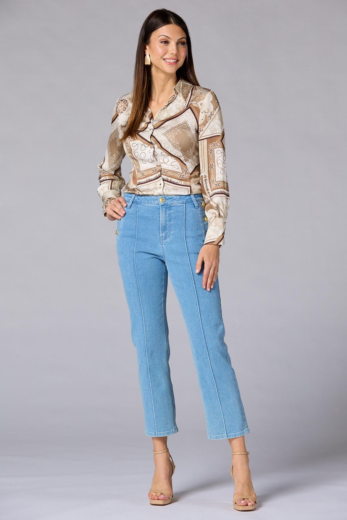 Versona cache patchwork status print blouse BROWNBEIGE_MULTI