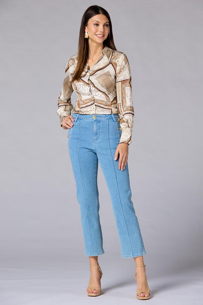 Versona cache patchwork status print blouse BROWNBEIGE_MULTI