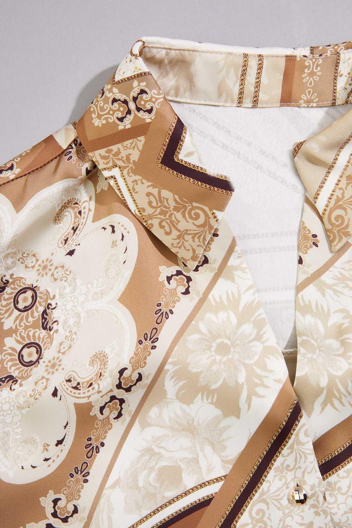 Versona cache patchwork status print blouse BROWNBEIGE_MULTI