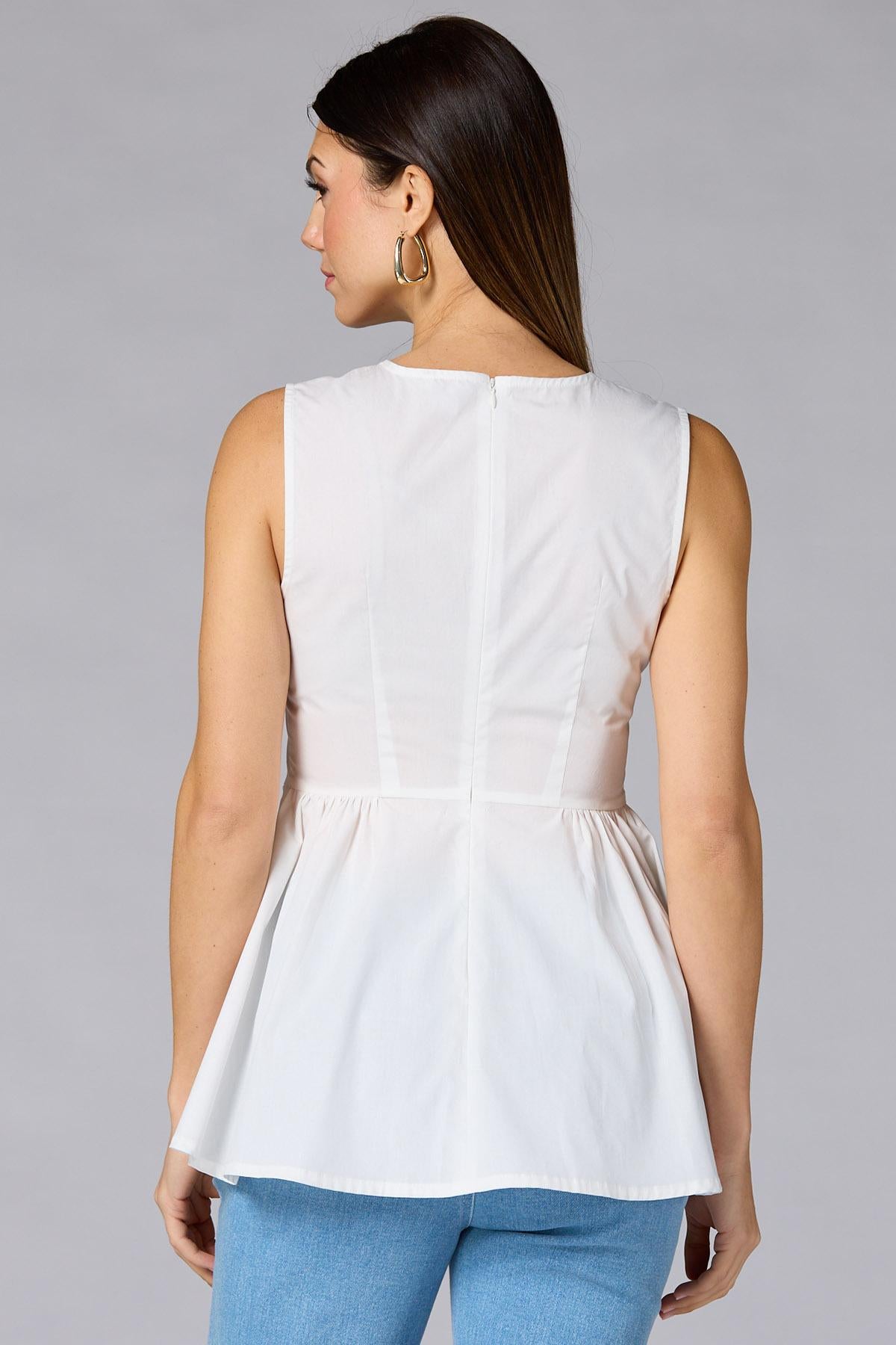 Versona cache poplin pleated peplum tank BRIGHT_WHITE