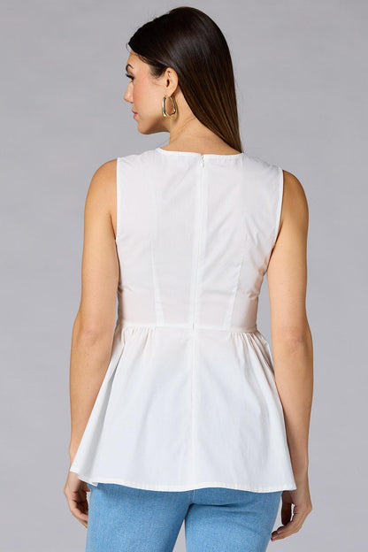 Versona cache poplin pleated peplum tank BRIGHT_WHITE