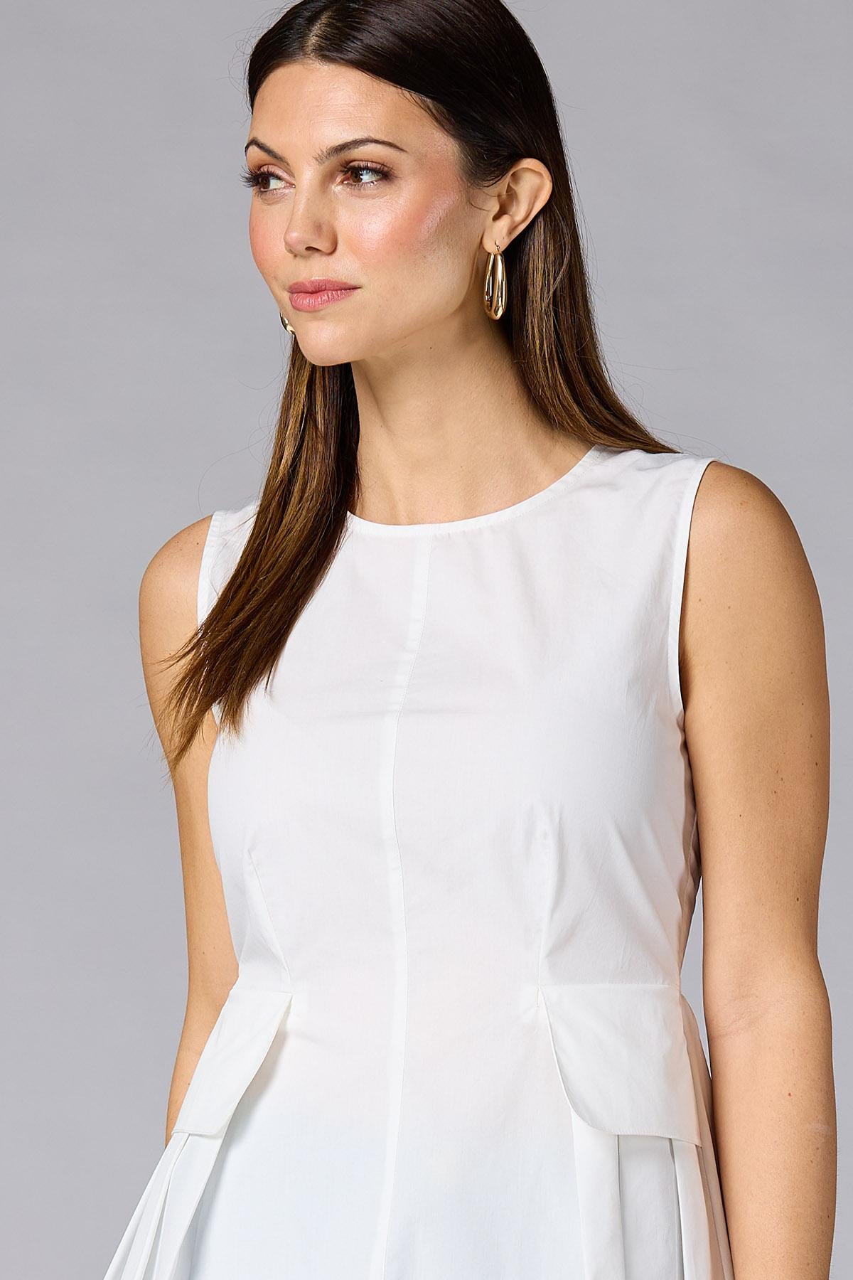 Versona cache poplin pleated peplum tank BRIGHT_WHITE