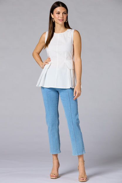 Versona cache poplin pleated peplum tank BRIGHT_WHITE