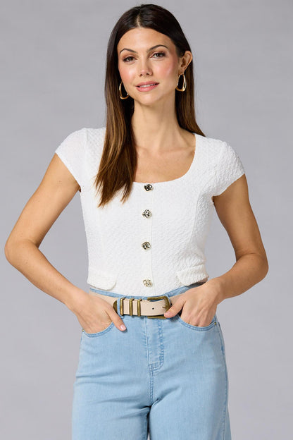 Versona cache textured button detail top BRIGHT_WHITE