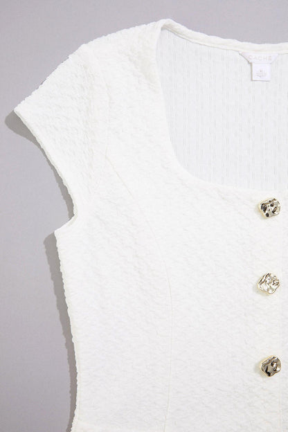 Versona cache textured button detail top BRIGHT_WHITE