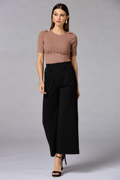 Versona cache ribbed button shoulder sweater BROWN