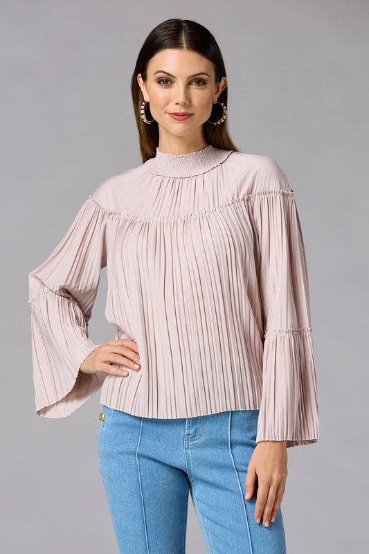 Versona cache pleated mock neck blouse PINK