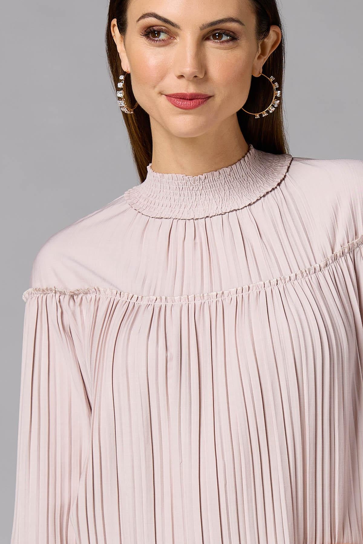 Versona cache pleated mock neck blouse PINK