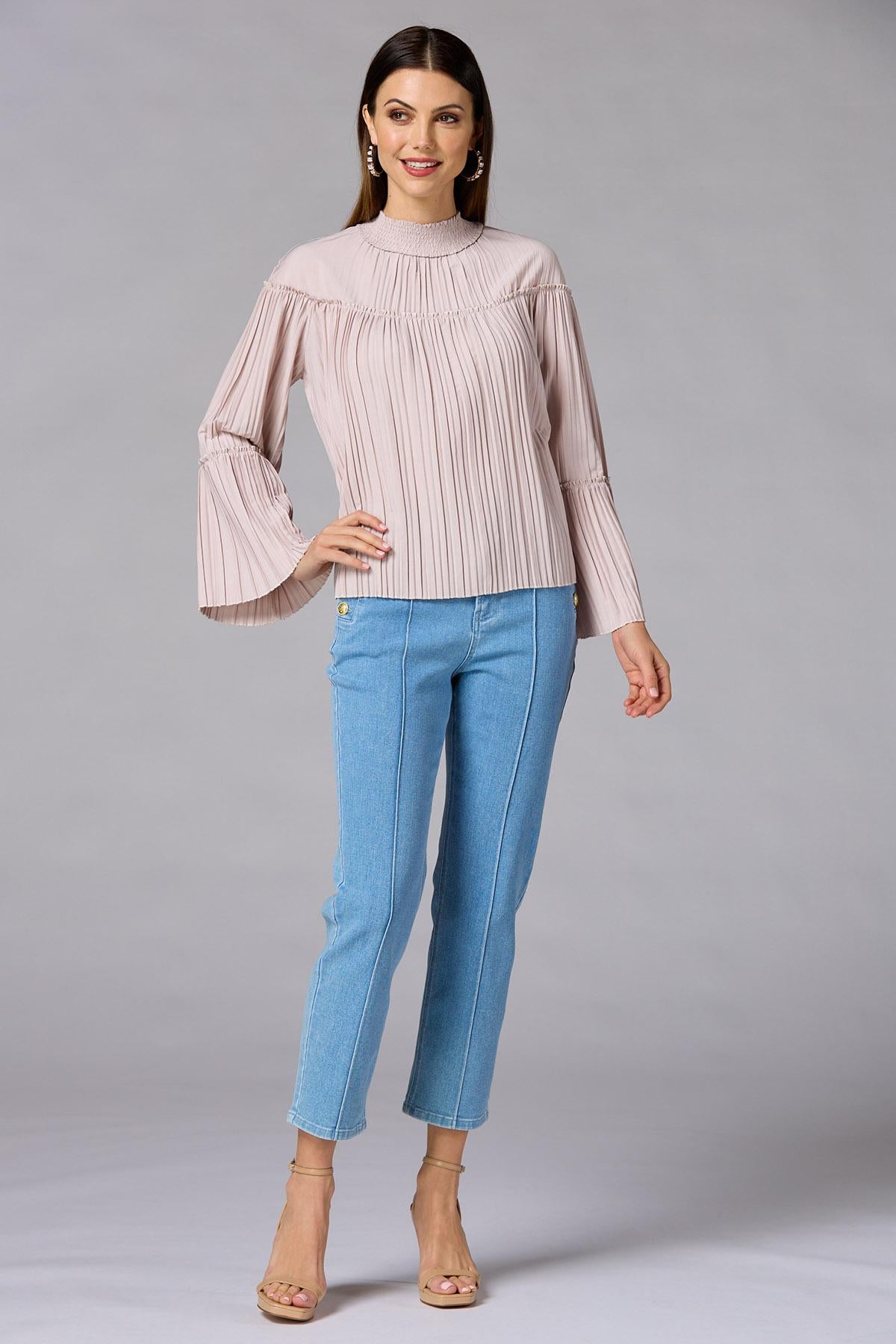 Versona cache pleated mock neck blouse PINK