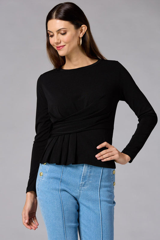 Versona cache wrap side knit top - black IDEAL_BLACK