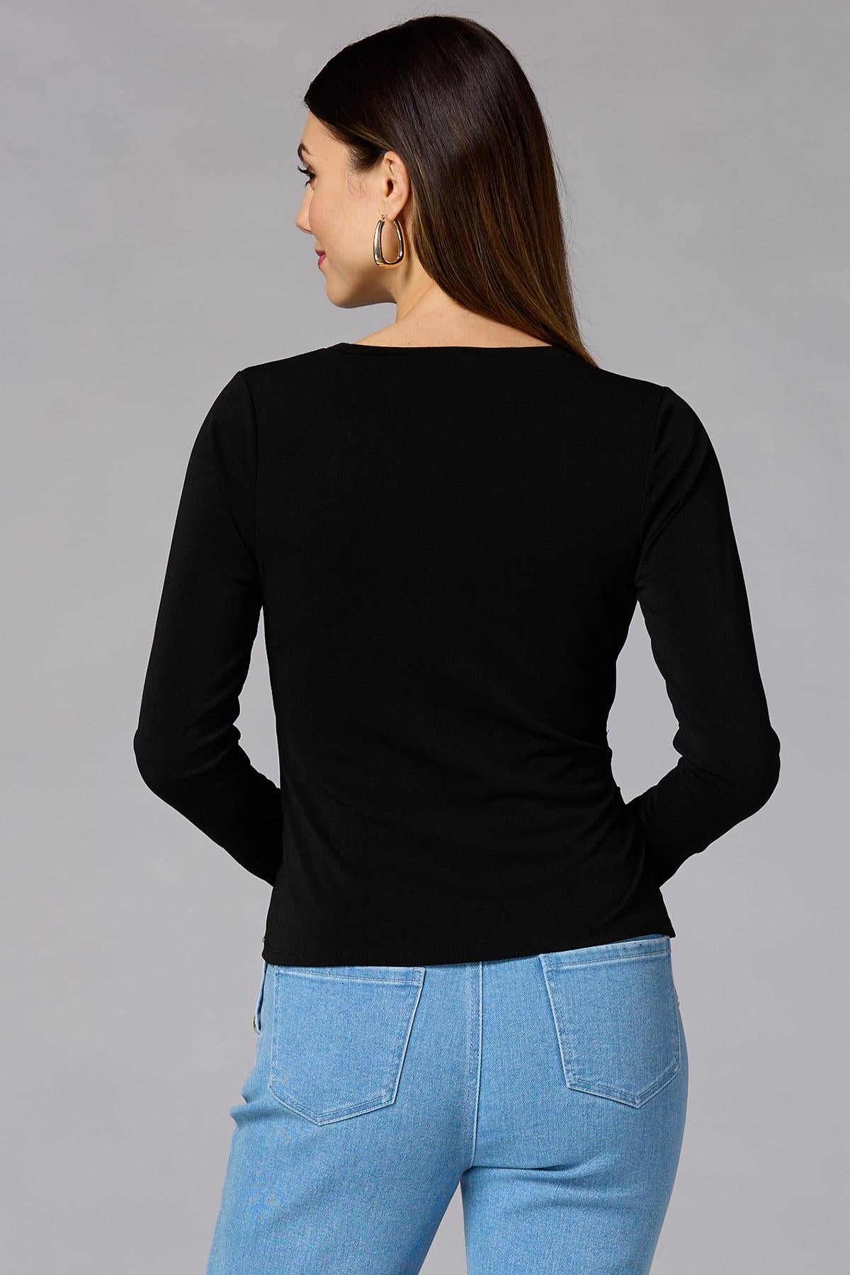 Versona cache wrap side knit top - black IDEAL_BLACK