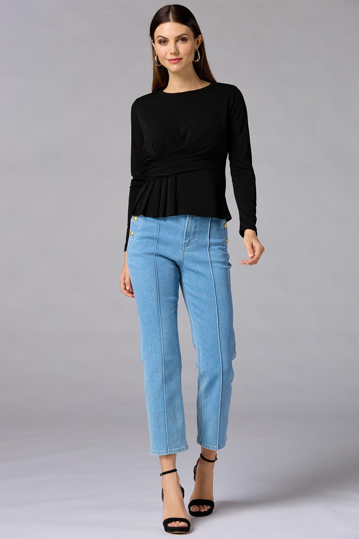 Versona cache wrap side knit top - black IDEAL_BLACK