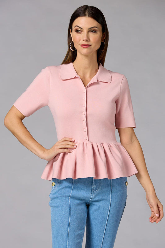 Versona cache button down peplum sweater PEACH_WHIP