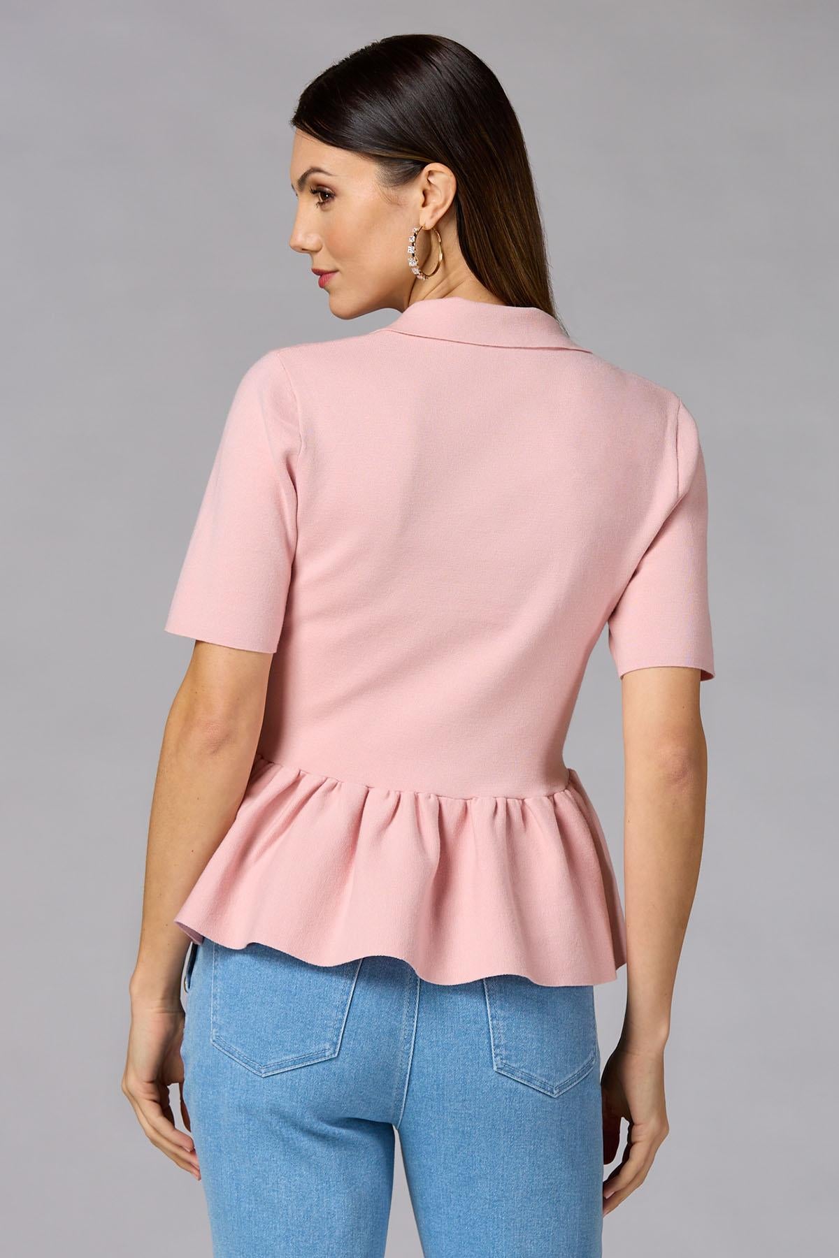 Versona cache button down peplum sweater PEACH_WHIP