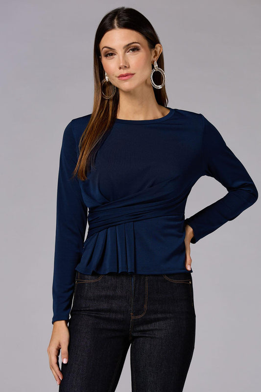 Versona cache wrap side knit top - navy NAVY_BLAZER