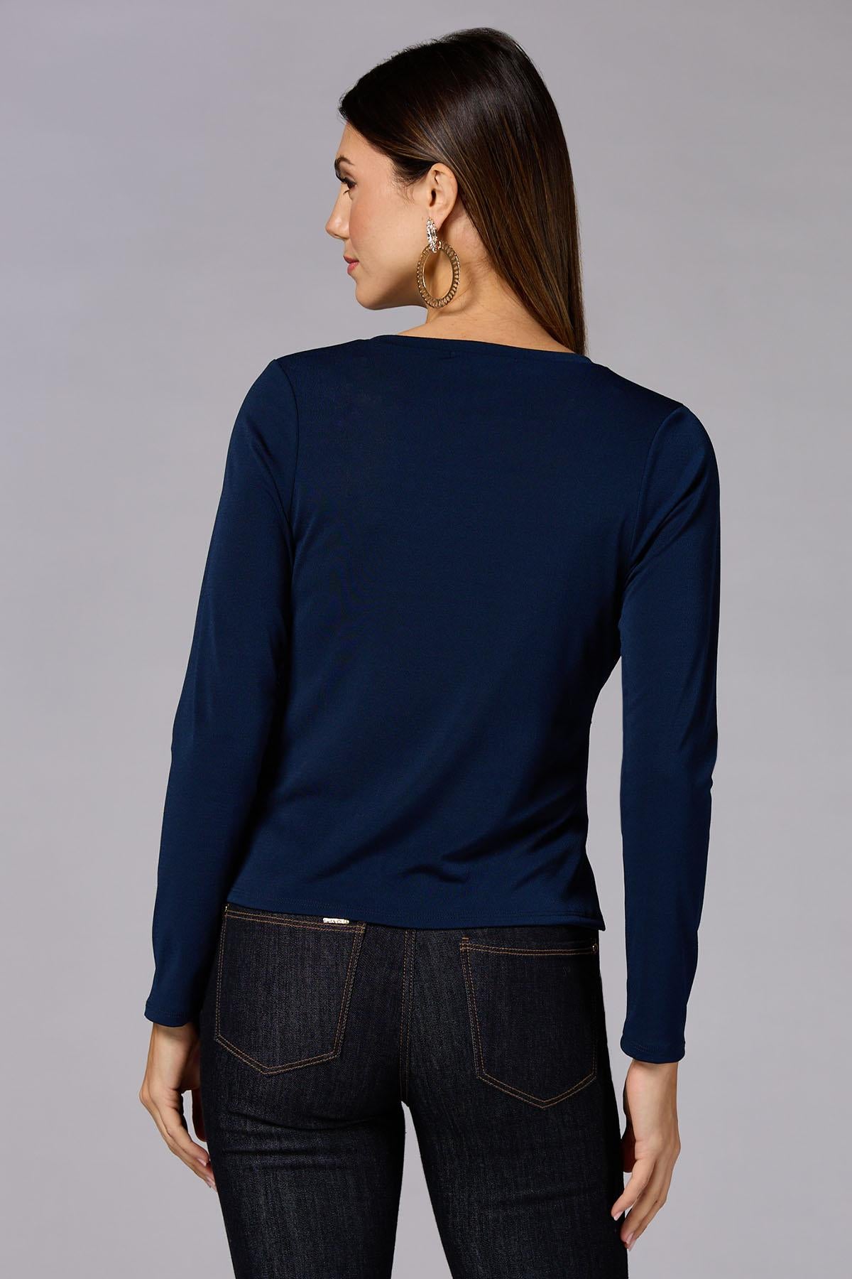 Versona cache wrap side knit top - navy NAVY_BLAZER
