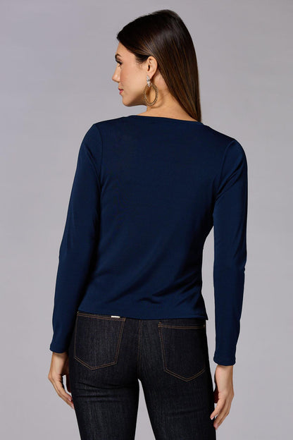 Versona cache wrap side knit top - navy NAVY_BLAZER
