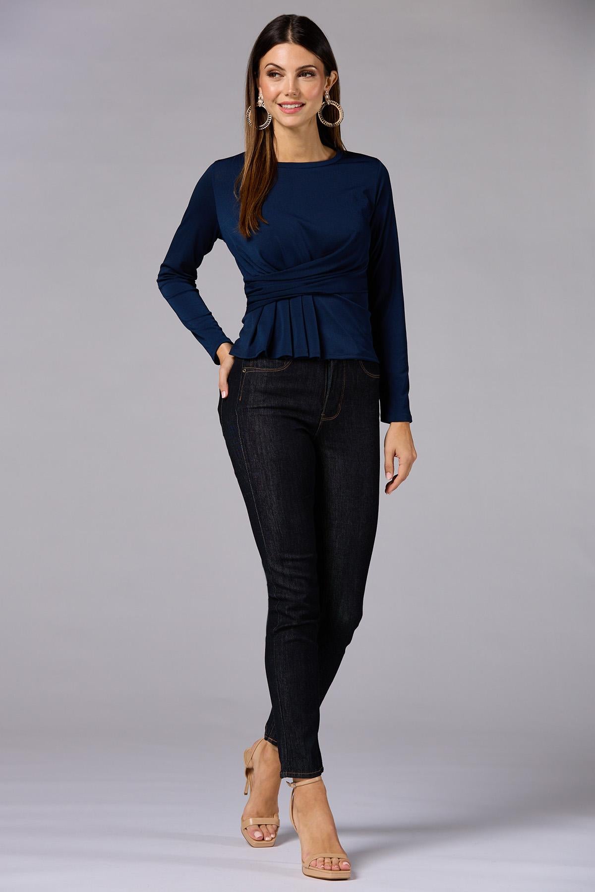 Versona cache wrap side knit top - navy NAVY_BLAZER