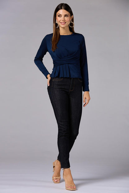 Versona cache wrap side knit top - navy NAVY_BLAZER