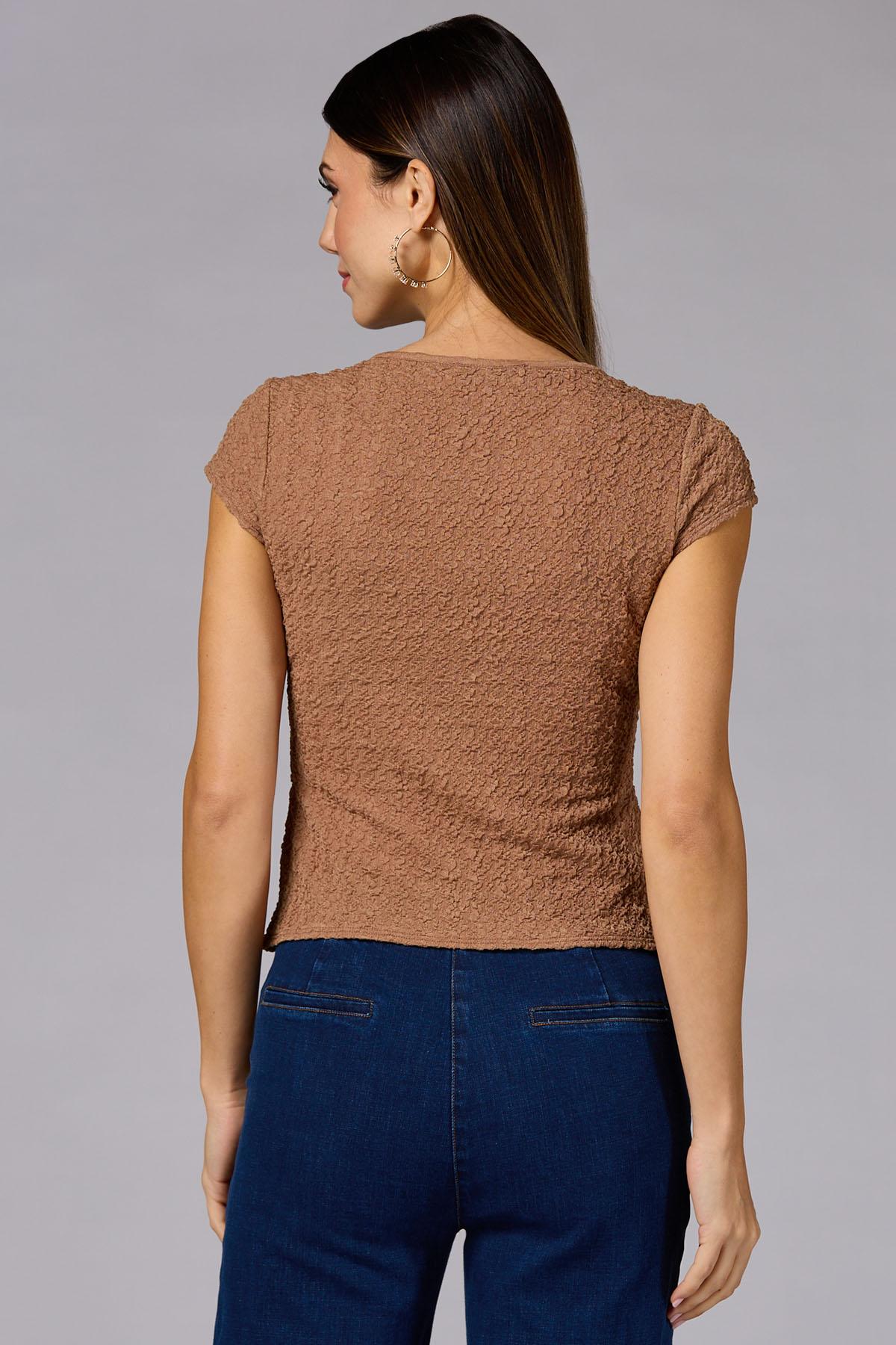 Versona cache textured button embellished top BROWN