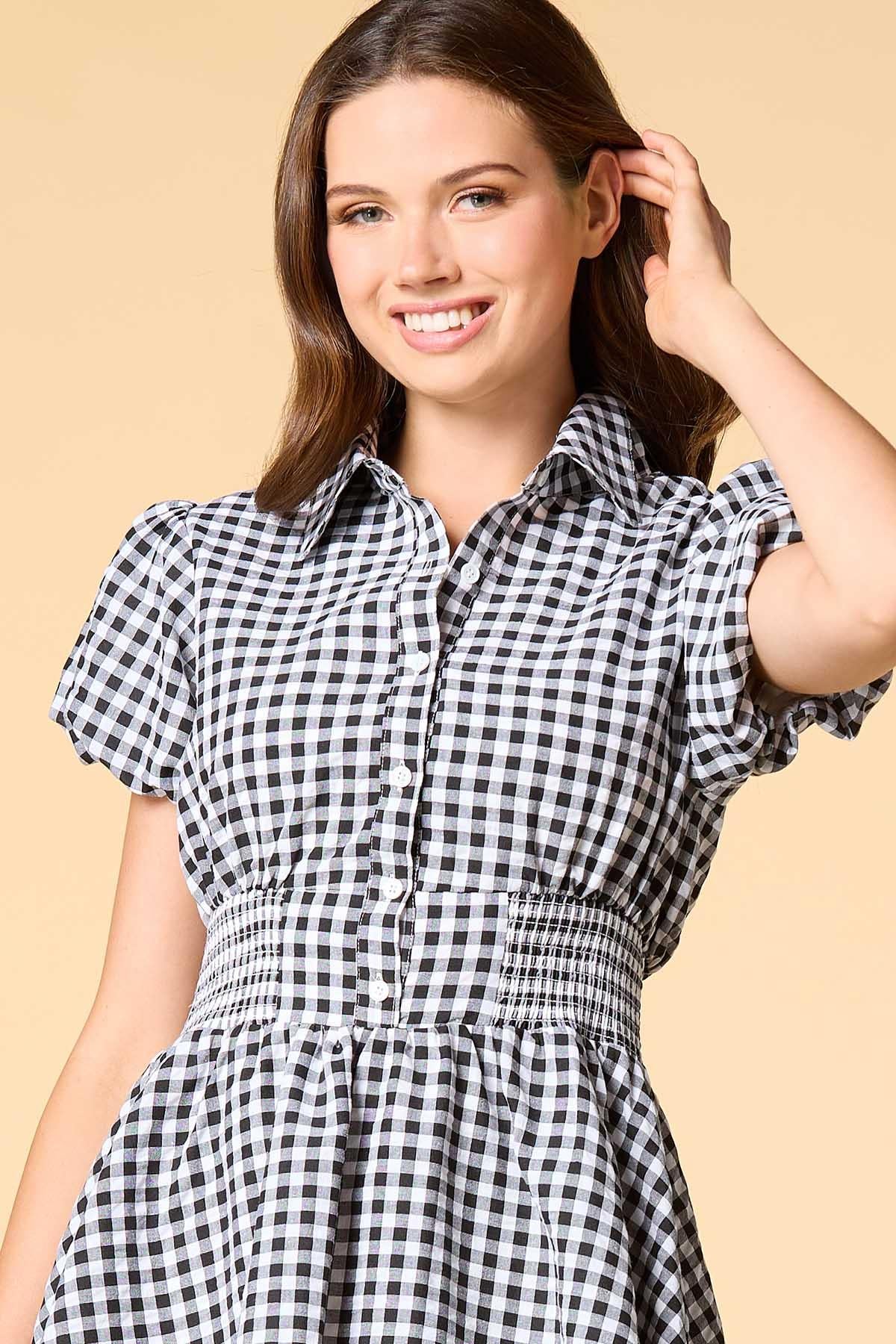 Versona gingham and go shirt dress BLACK_WHITE_PATTERN