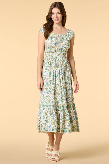 Versona garden walls midi dress GREEN_MULTI
