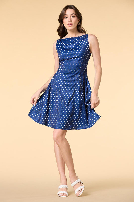 Versona in dot water satin mini dress NAVY_MULTI