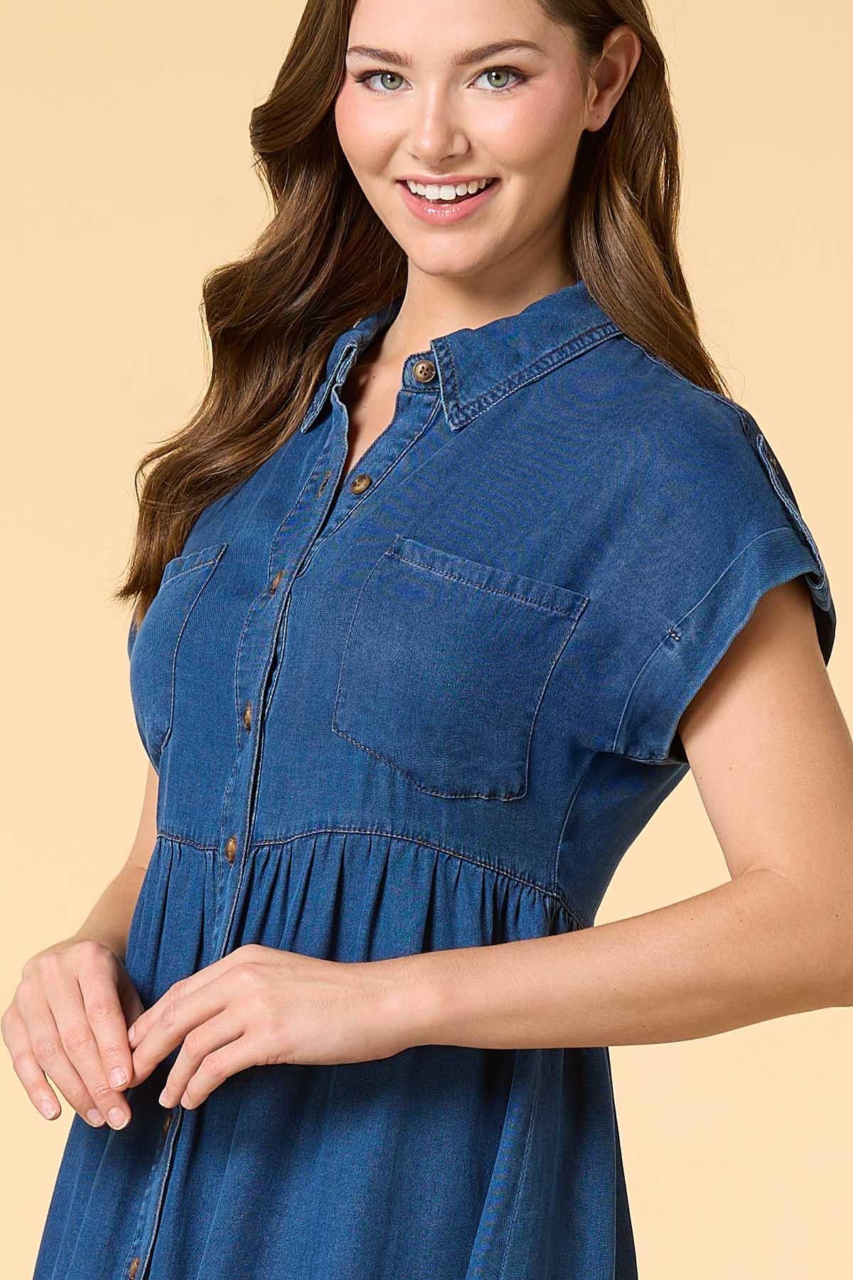 Versona lights went out chambray shirt dress DARK_WASH_DENIM