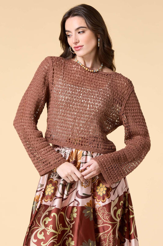 Versona brown derby open knit sweater BROWN