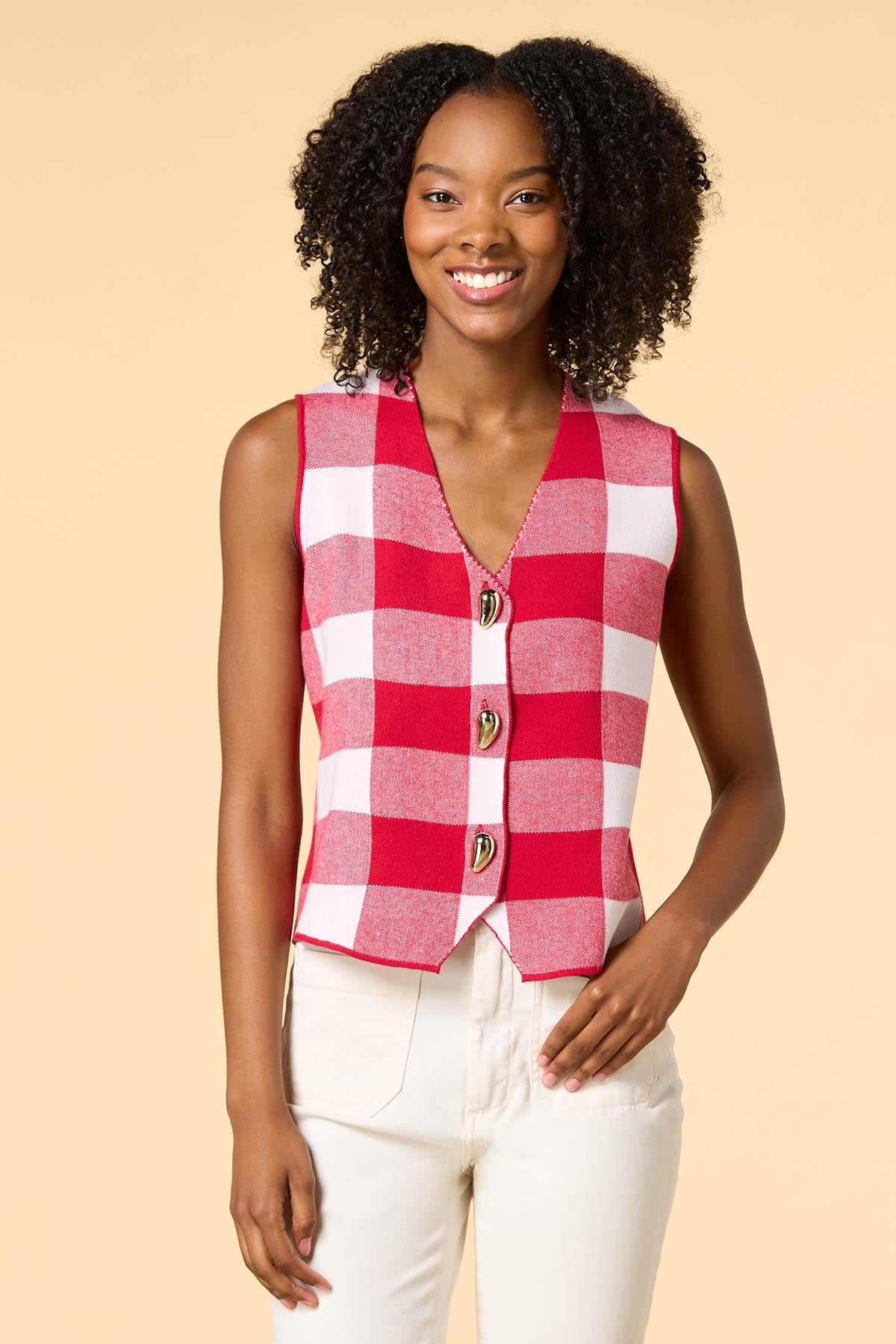 Versona playing checkers sweater vest RED