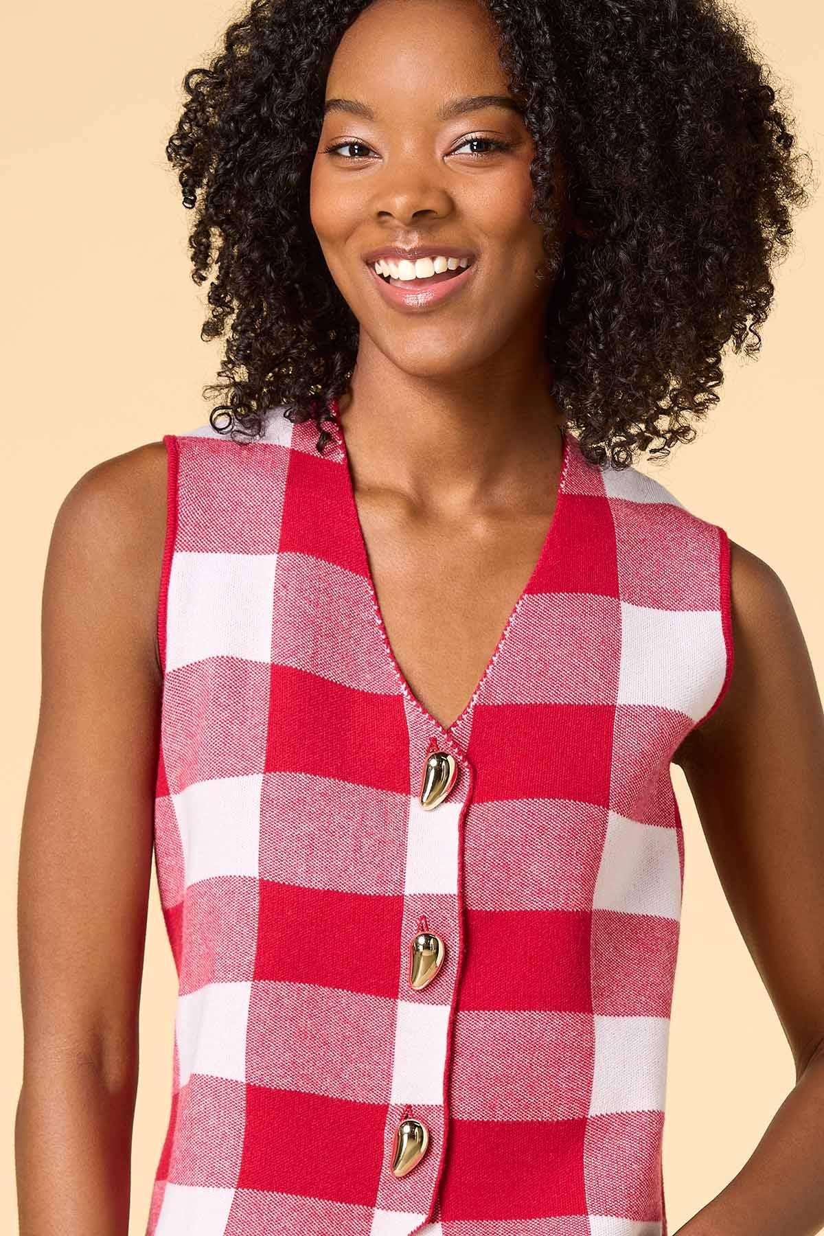 Versona playing checkers sweater vest RED
