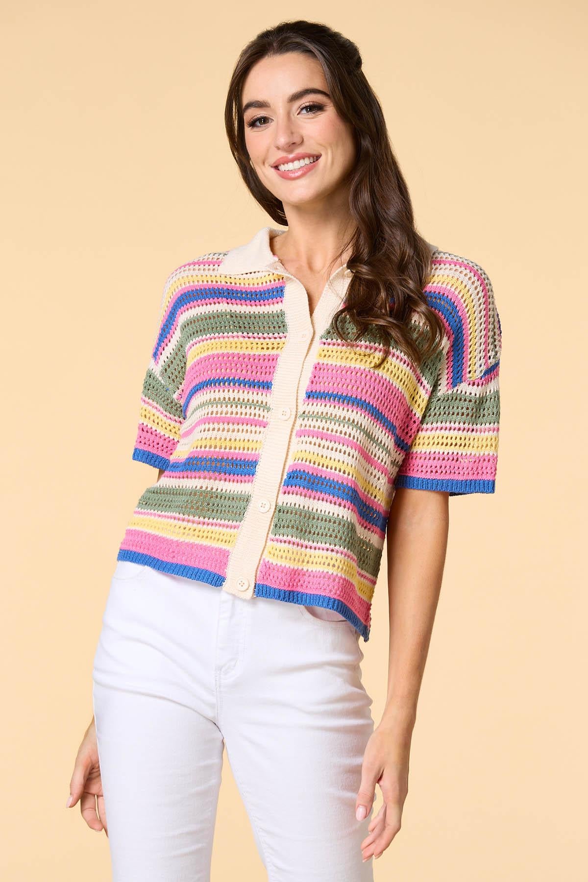 Versona color vision open knit cardigan MULTI