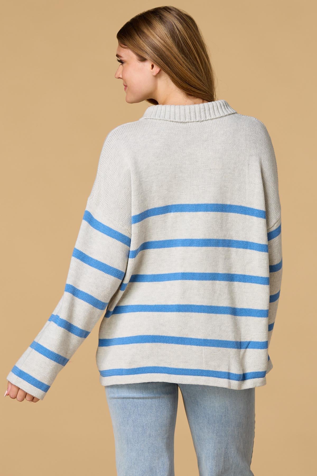 Versona varsity blues zip front sweater BLUE_MULTI