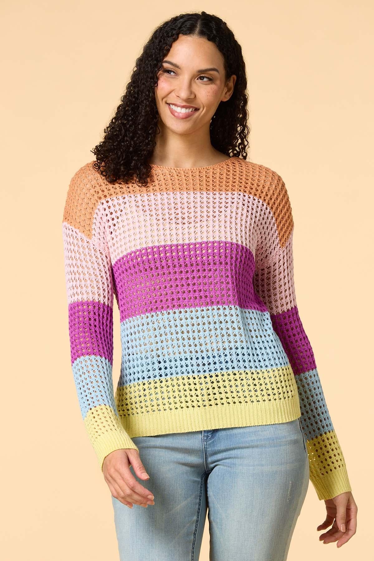 Versona color palette open knit sweater MULTI