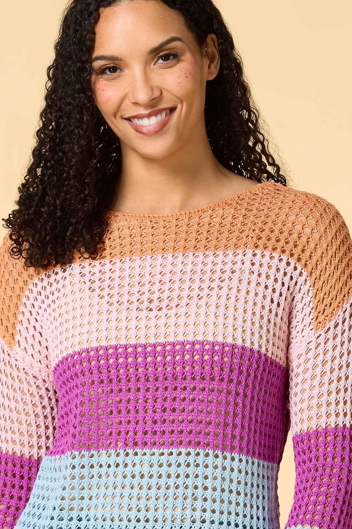 Versona color palette open knit sweater MULTI